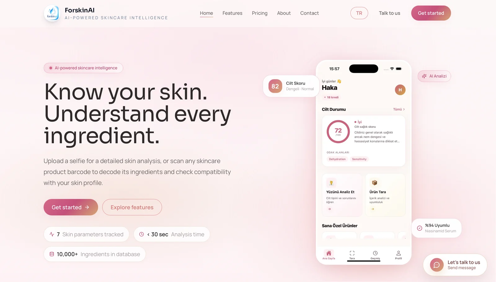 ForSkin AI gerçek ekran görüntüsü